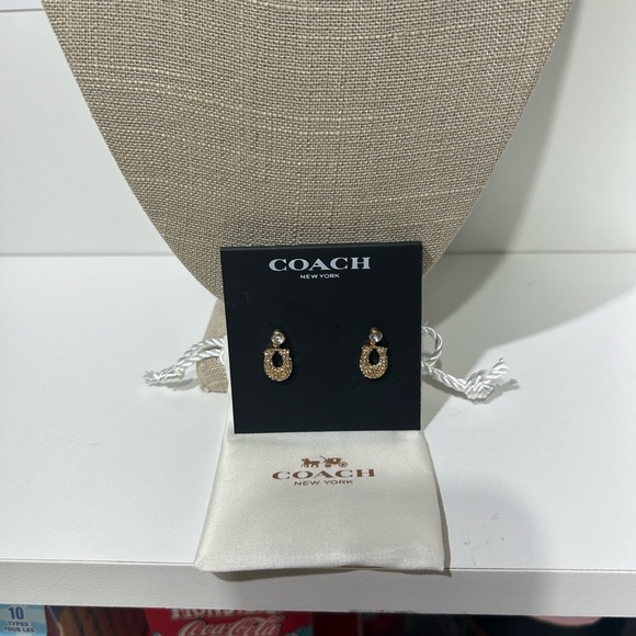 Coach Gold Signature Pavé Post Back Earrings NWT Dust bag included - Picture 5 of 5